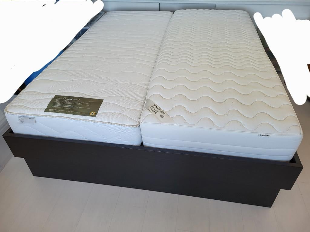 2 persoons bed ikea zwart (oppdal / MALM), Ophalen, Gebruikt, Zwart, Tweepersoons