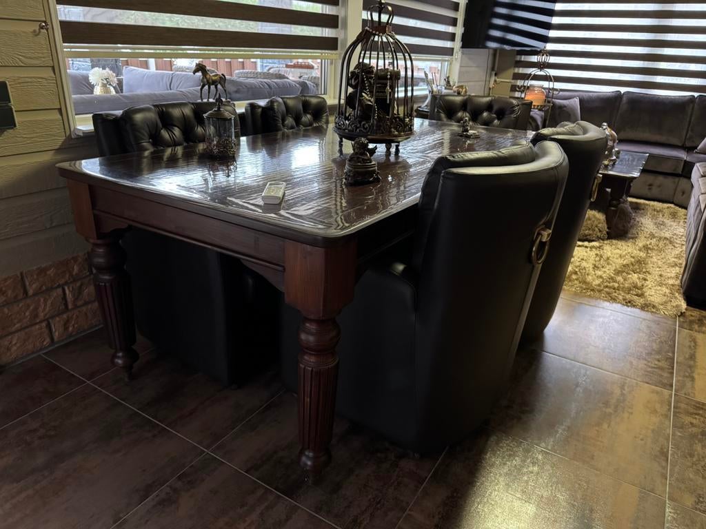 Eettafel en salon tafel engelse stijl heel donker bruin, Ophalen