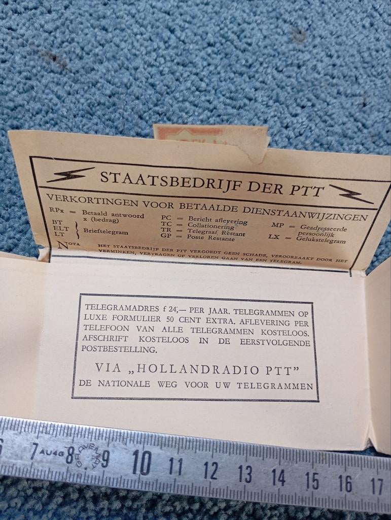Vintage Telegram Holland Radio PTT Orginele zegel, Ophalen of Verzenden