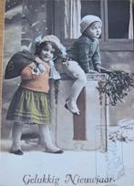 Gelukkig nieuwjaar - reprint van een retro prent met jongen, Verzamelen, Ansichtkaarten | Themakaarten, Verzenden, 1980 tot heden