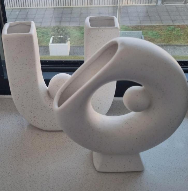 Moderne decoratieve vazen set - wit keramiek, Huis en Inrichting, Woonaccessoires | Vazen, Zo goed als nieuw, Wit, Minder dan 50 cm