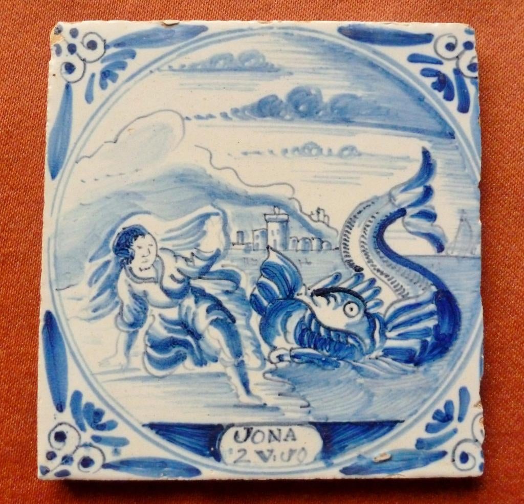 Zeldzame 18e eeuwse BIJBEL tegel met JONA afbeelding!, Ophalen of Verzenden