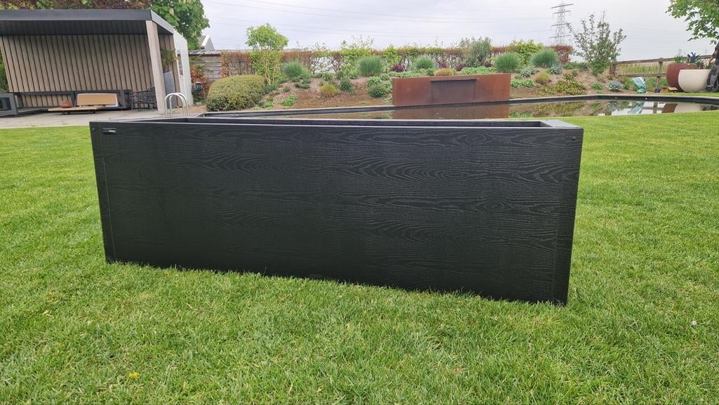 Stalen plantenbak - Zwart - Houtlook 150x50x50 cm, Tuin en Terras, Bloembakken en Plantenbakken, Ophalen, 100 cm of meer, Nieuw