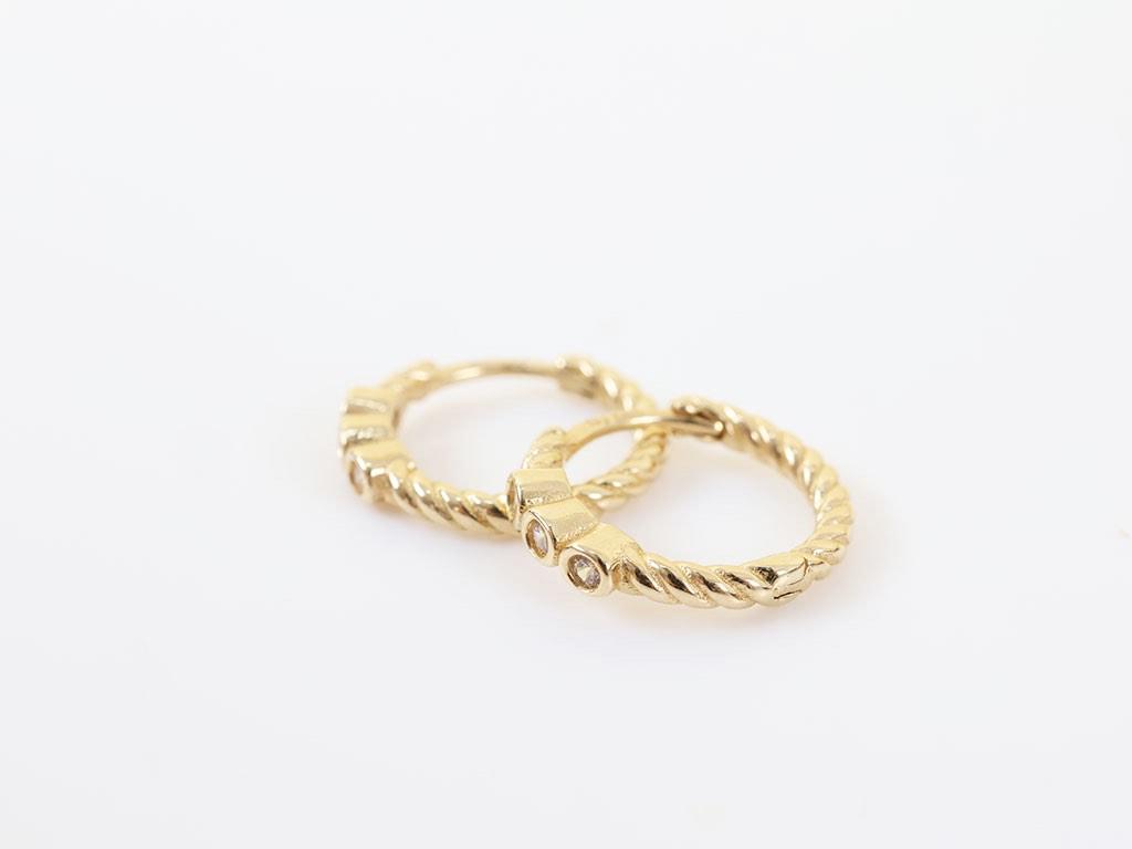 14 Karaat Gouden Gedraaide Creolen Met Zirkonia, Ophalen of Verzenden, Zo goed als nieuw, Goud, Goud