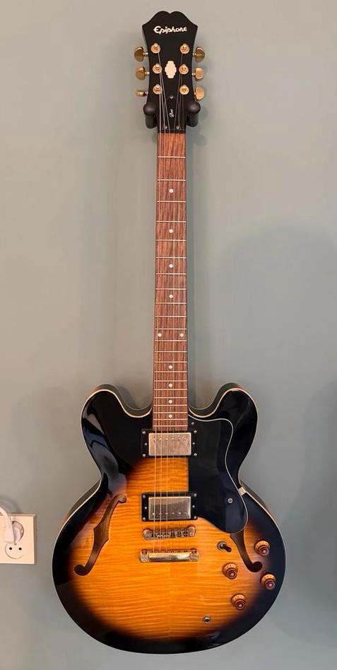Epiphone 335 Dot Deluxe Flame Maple TSB - Semi-Hollow Body, Ophalen, Zo goed als nieuw, Semi-solid body, Epiphone