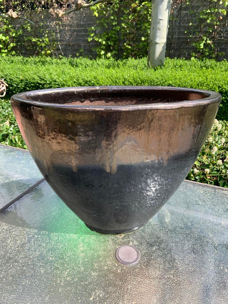 Elegante Bloempot Zwart/Brons - voor Binnen & Buiten, Tuin en Terras, Bloempotten, Gebruikt, Rond, Binnen, Aardewerk