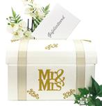 Prachtige enveloppendoos, “Mr & Mrs” in goud versierd., Ophalen of Verzenden, Nieuw, Feestartikel, Geboorte of Huwelijk