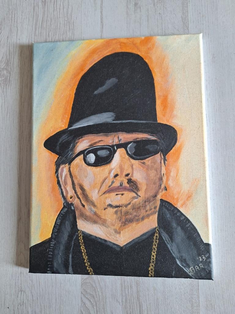 Schilderij met man met hoed en zonnebril, Antiek en Kunst, Ophalen of Verzenden