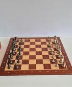 Metalen Staunton Schaakspel, schaakstukken + schaakbord., Ophalen of Verzenden, Gebruikt