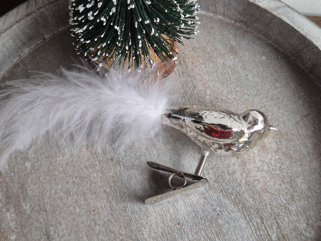Kerstbal  vogeltje op clip zilver 612, *, Gebruikt, *, Ophalen of Verzenden