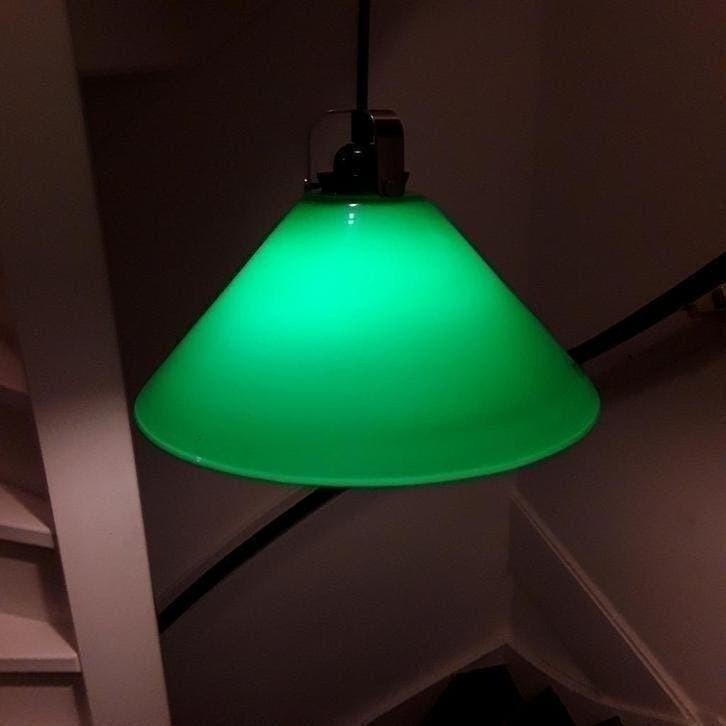 Vintage: Gave en grote opaline melkglas groene hanglamp glas, Ophalen of Verzenden, Zo goed als nieuw, Glas