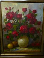 Schilderij: Rode Rozen in Vaas met Citroenen, Ophalen of Verzenden
