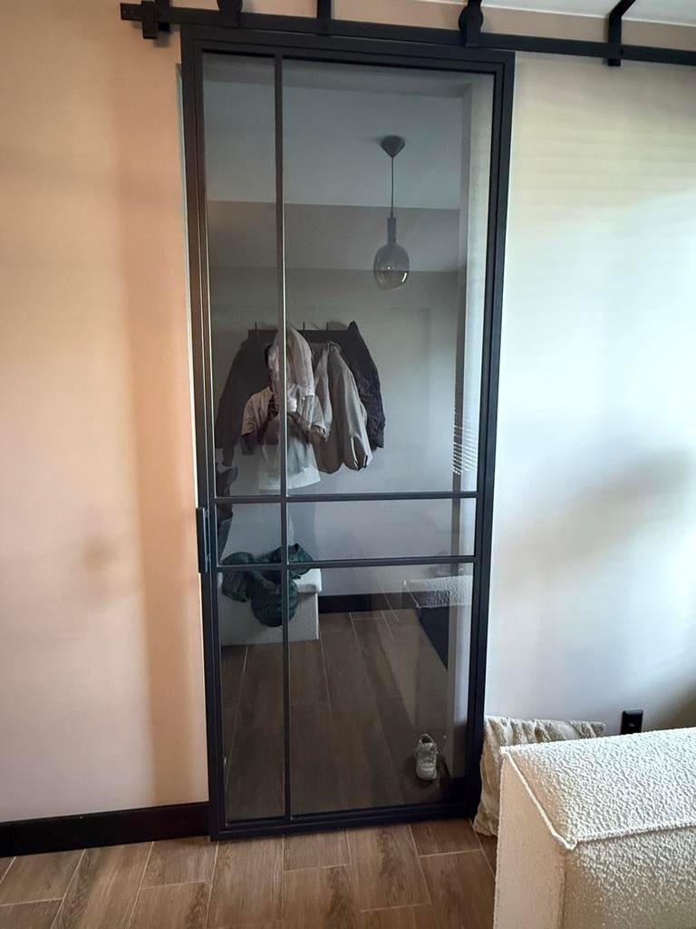 Stalen schuifdeur met glas 250x95 cm, Ophalen, Gebruikt, 80 tot 100 cm, 215 cm of meer