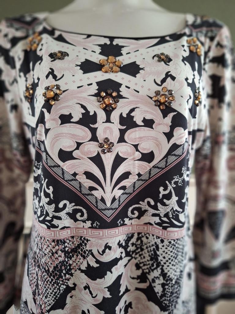 K-Design K Design crème zwart roze jurk L, K-design, Overige kleuren, Verzenden, Maat 42/44 (L)