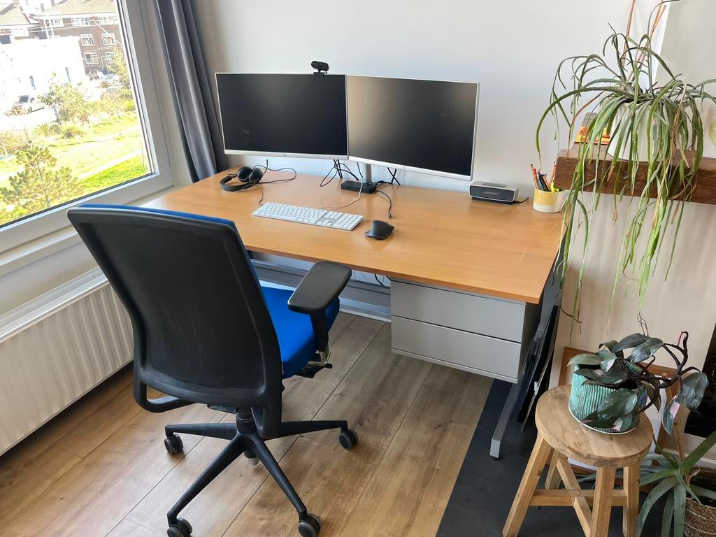 Stalen bureau met lades B160 H73 D80, Huis en Inrichting, Bureaus, Ophalen, Gebruikt, 80 cm, 160 cm