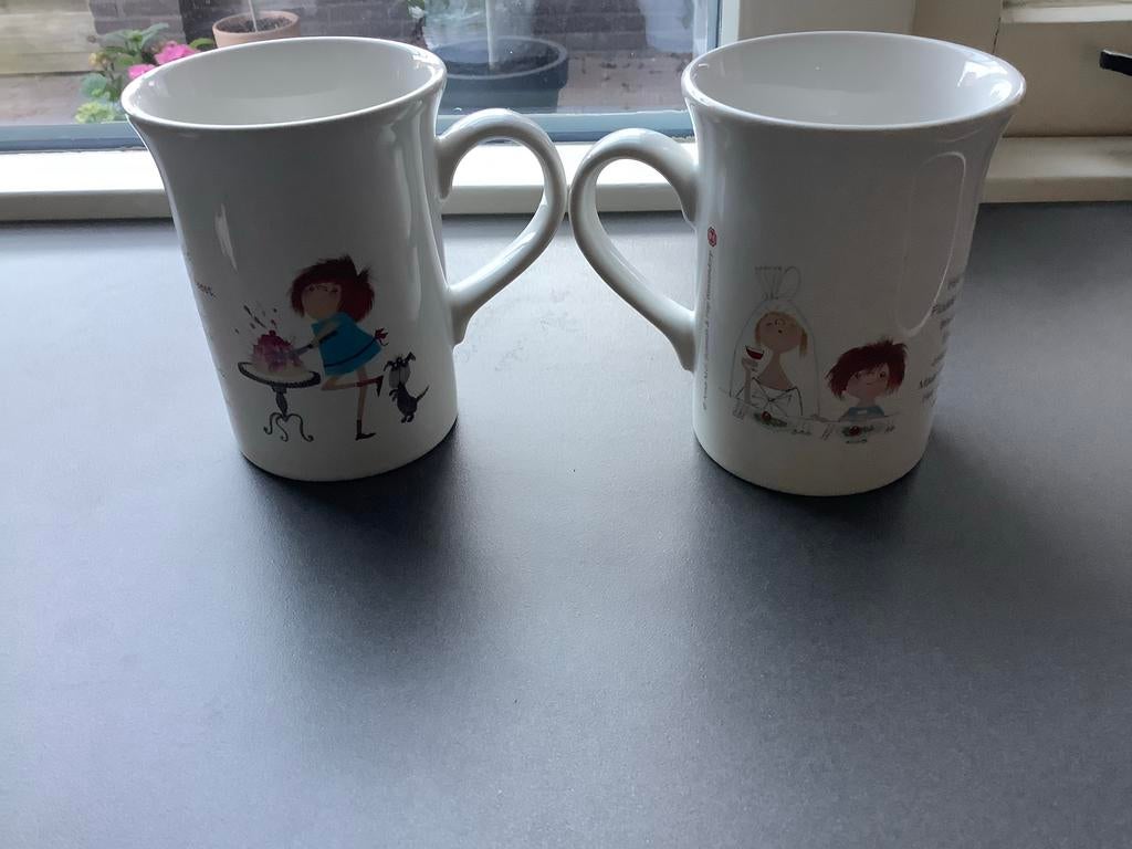 2 Staffordshire Floddertje bruiloft mokken Douwe Egberts, Keramiek, Ophalen of Verzenden, Zo goed als nieuw, Overige stijlen