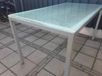 Tafel met glasplaat hoogte 77cm breedte 80cmm lang 1meter50, Ophalen, Gebruikt, 100 tot 150 cm, 50 tot 100 cm