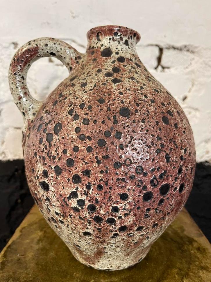 Bijzondere vintage vaas kruik kraterglazuur bolbuikig, Huis en Inrichting, Woonaccessoires | Vazen, Gebruikt, Groen, Minder dan 50 cm