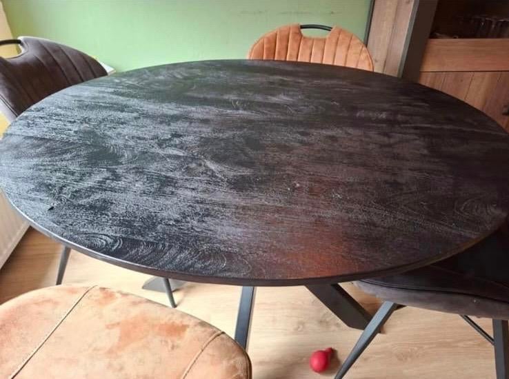 Mango houten ronde eettafel, Huis en Inrichting, Tafels | Eettafels, Ophalen, Gebruikt, Rond, Vijf personen of meer