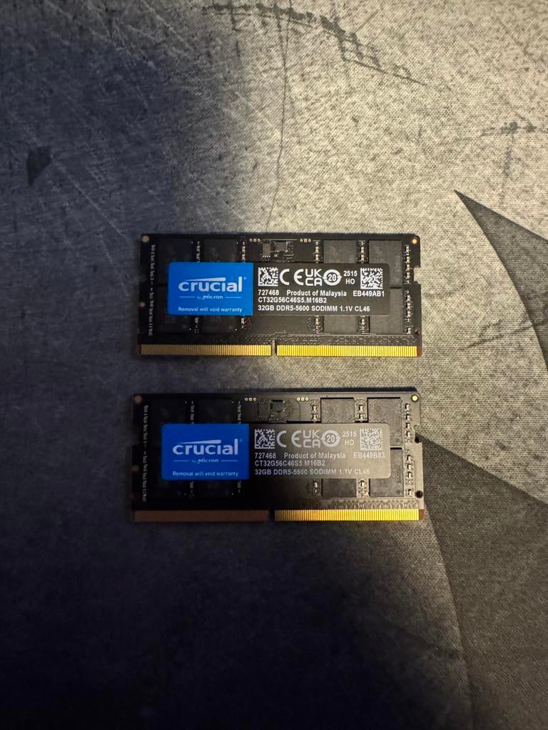 2x32GB DDR5 SODIMM geheugen, Computers en Software, RAM geheugen, Ophalen of Verzenden, Zo goed als nieuw, DDR5, 64 GB