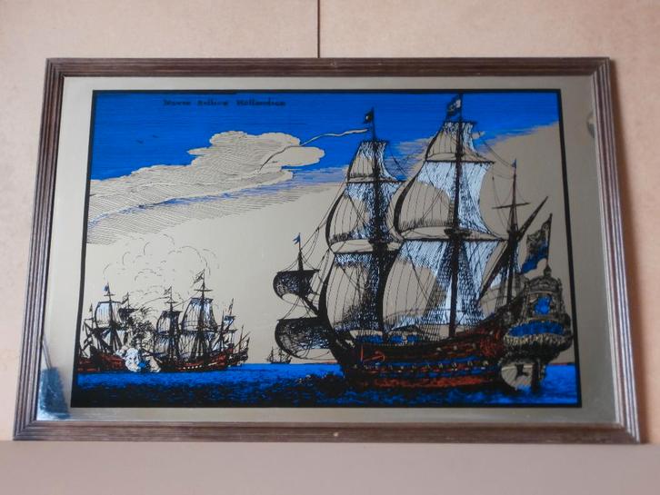 Grote spiegel VOC schip Hollandse schepen barspiegel 92x61, Verzamelen, Merken en Reclamevoorwerpen, Gebruikt, Reclamebord, Ophalen