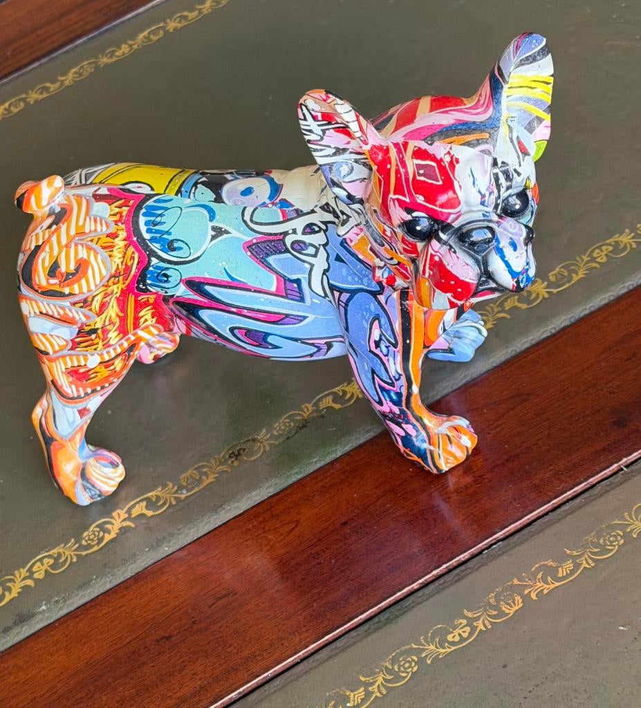 Art deco beeld franse bulldog met graffiti kunst, Overige onderwerpen, Verzenden, Art deco, Beeld