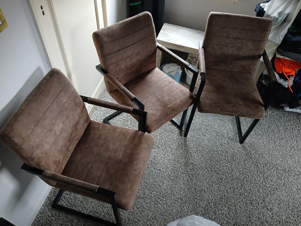 3 eetkamerstoelen, Huis en Inrichting, Stoelen, Ophalen, Gebruikt, Stof, Drie