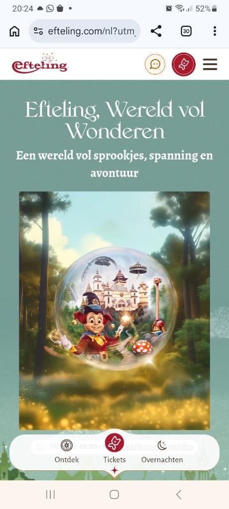 Efteling 2 kaartjes, Tickets en Kaartjes, Drie personen of meer, Ticket of Toegangskaart