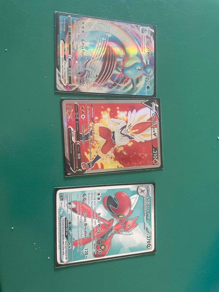 Pokémon kaarten: Lapras VMAX, Cinderace V, Scizor ex (met ho, Hobby en Vrije tijd, Verzamelkaartspellen | Pokémon, Zo goed als nieuw