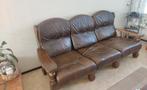 Bruine leren driezitsbank, Ophalen of Verzenden