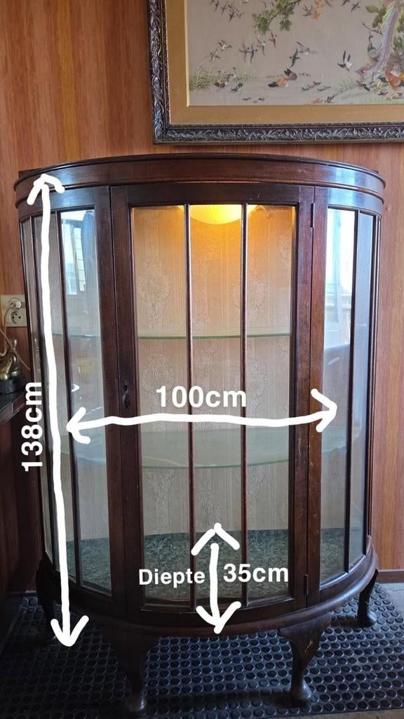 Antieke Vitrinekast met Verlichting -, Ophalen, Glas, 100 tot 150 cm, 25 tot 50 cm