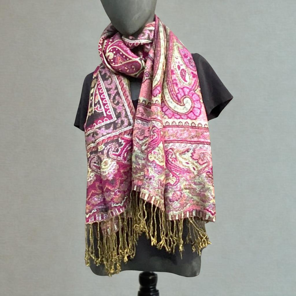 Luxe Pashmina Sjaal 100% Cashmere - Roze Paisley, Ophalen of Verzenden, Nieuw, Maat 46/48 (XL) of groter, Pashmina