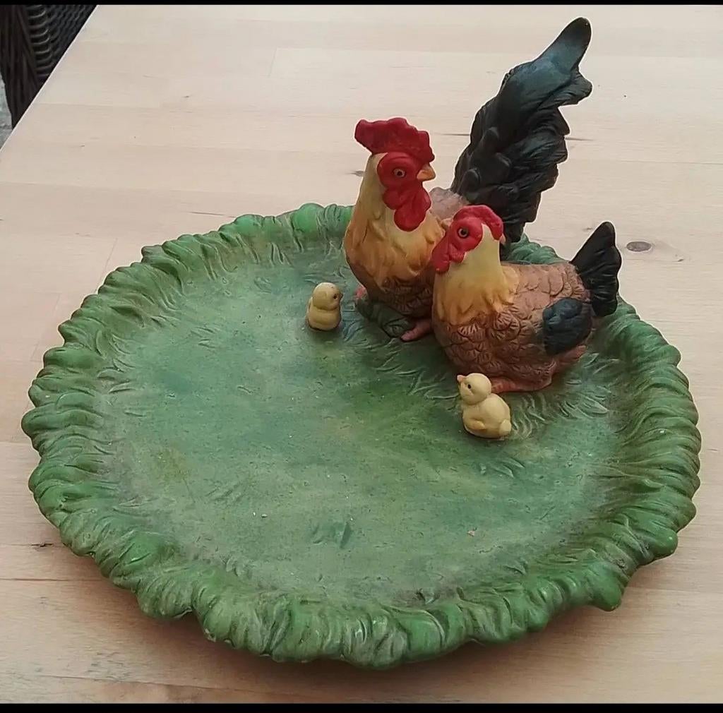 Kippenfamilie beeldje op groen blad, Ophalen of Verzenden