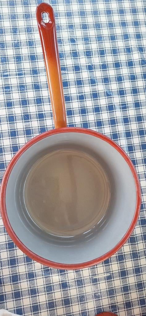 Grote emaille steelpan oranje/rood - Vintage keuken, Ophalen of Verzenden