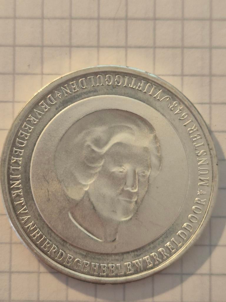 Zilveren 50 gulden munt 1998 - 350 jaar Vrede van Munster, Postzegels en Munten, Ophalen of Verzenden