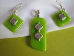 Kettinghanger oorbellen groen murano glas., Verzenden, Zo goed als nieuw, Groen, Glas of Kristal