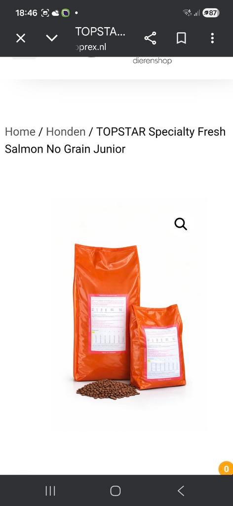 Topstar puppyvoer zalm nog grane, Ophalen, Hond