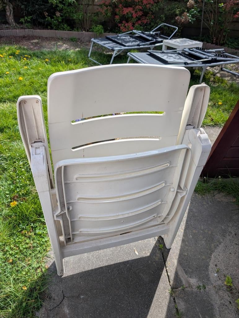 Twee verstelbare, opklapbare tuinstoelen, Tuin en Terras, Tuinstoelen, Ophalen, Gebruikt