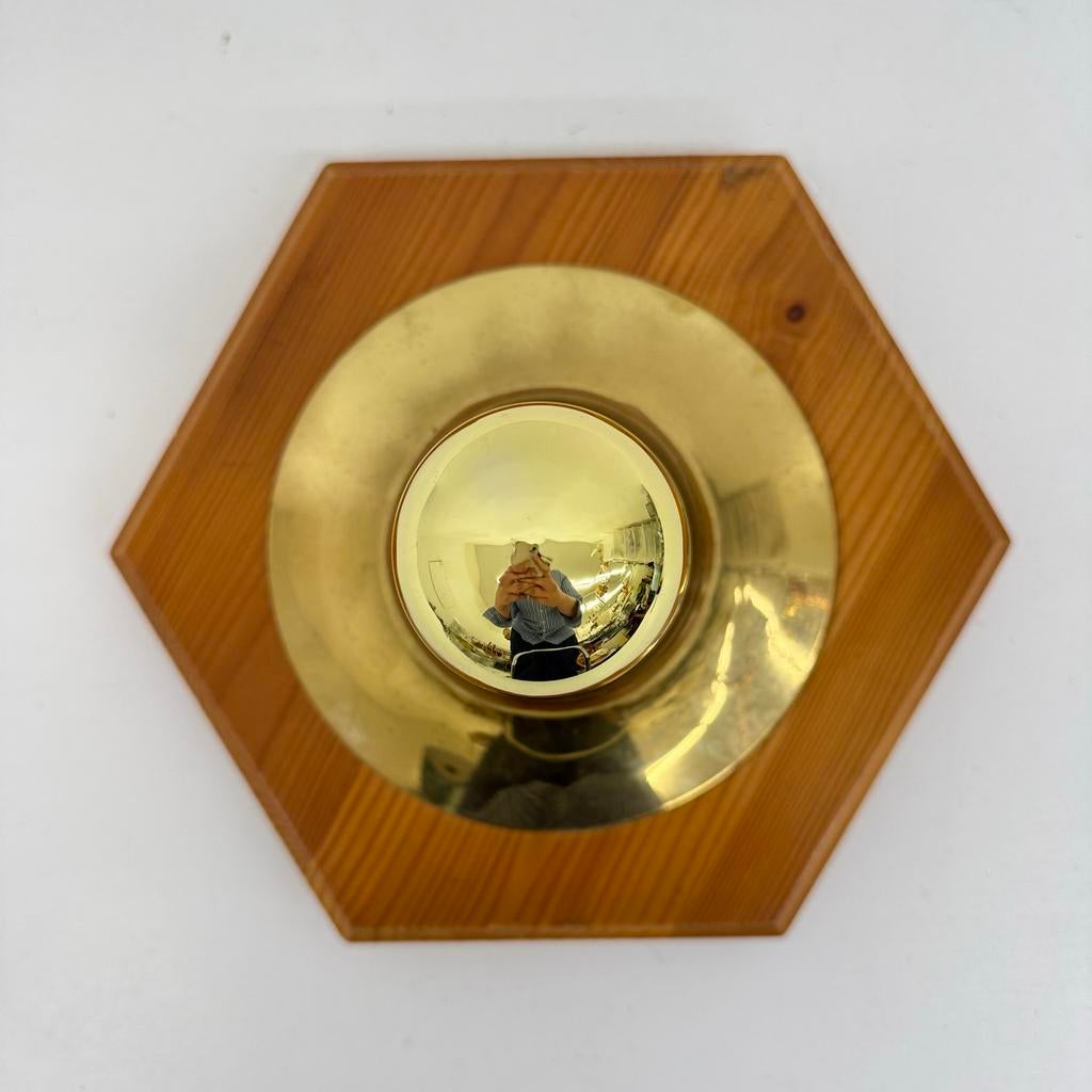 Vintage Jaren '70 Wandlamp Messing met Grenen Hout, Gebruikt, Lamp, Lamp, Ophalen of Verzenden