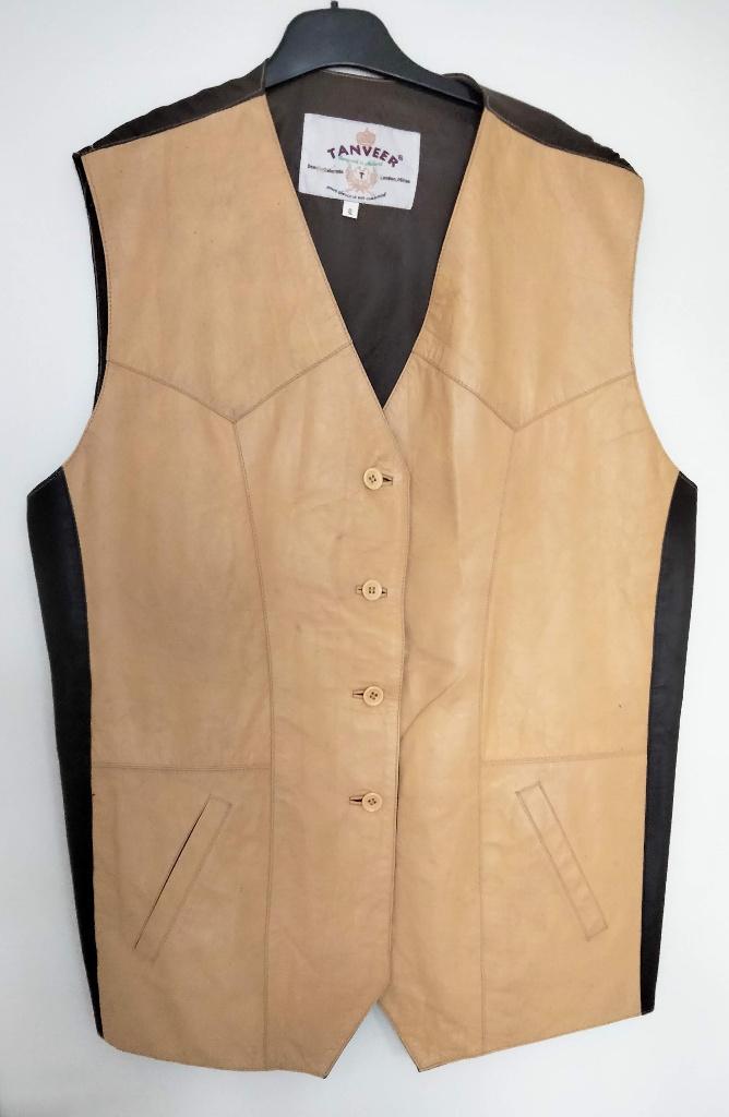 Nieuw gilet Tanveer 4XL beige echt leer bruine rug, Beige, Maat 46/48 (XL) of groter, Tanveer, Nieuw