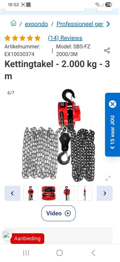 NIEUW in doos Kettingtakel 2 Ton Takel lier, Ophalen of Verzenden, Nieuw, Handmatig