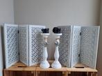 Witte raamschermen en kaarsenstandaards set, Huis en Inrichting, Ophalen, Gebruikt, 50 tot 75 cm, Wit