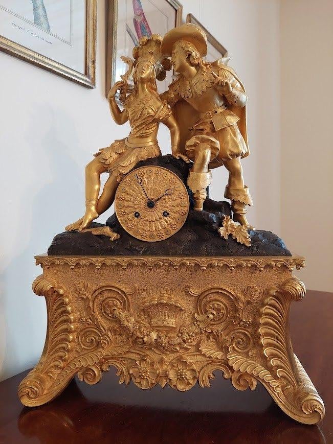 Franse verguld bronzen pendule “Amerique” omstreeks 1830., Antiek en Kunst, Antiek | Klokken, Ophalen