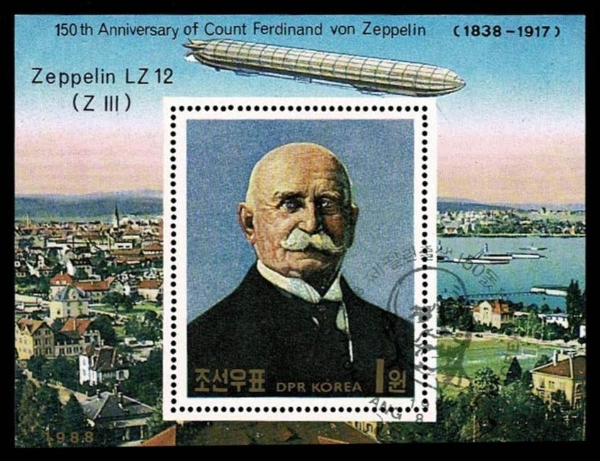 Zeppelin :  Graaf Ferdinand von Zeppelin op postzegelblok, Verzenden, Gebruikt, Overige typen