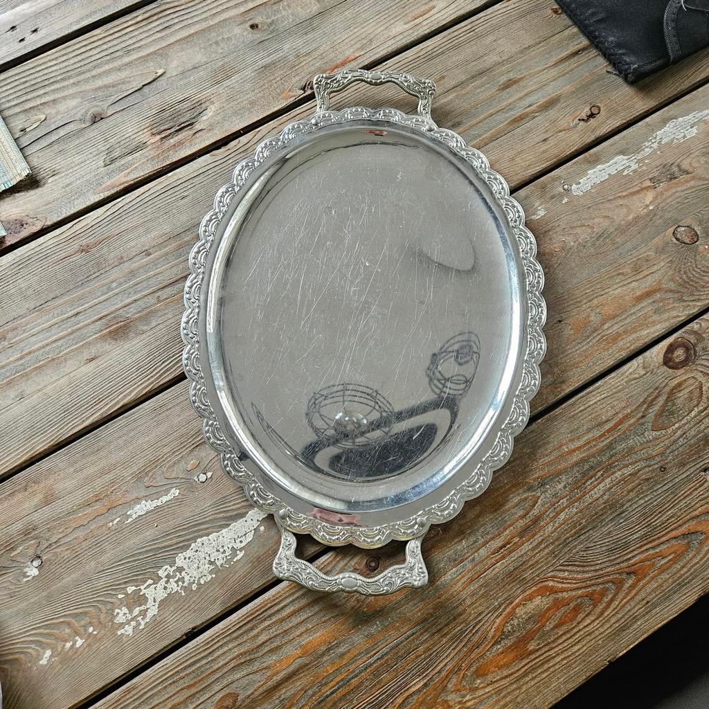 Vintage Zilverkleurig Dienblad met Handvatten, Ophalen of Verzenden