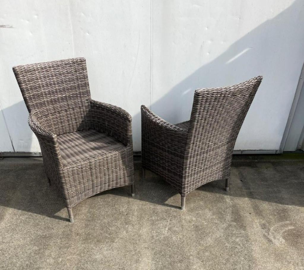 6 stuks nette horeca terrasstoel fauteuils bruin vlechtwerk, Ophalen, Bruin, Zo goed als nieuw, Vijf, Zes of meer stoelen