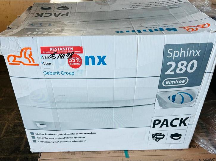 Sphinx 280 Rimfree hang wc hang toilet nieuw zonder wc bril, Doe-het-zelf en Verbouw, Sanitair, Nieuw, Toilet, Ophalen