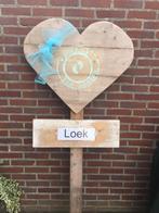 Geboortebord HART steigerhout huren huur babyspullen jongen, Ophalen, Zo goed als nieuw, Geboortebord