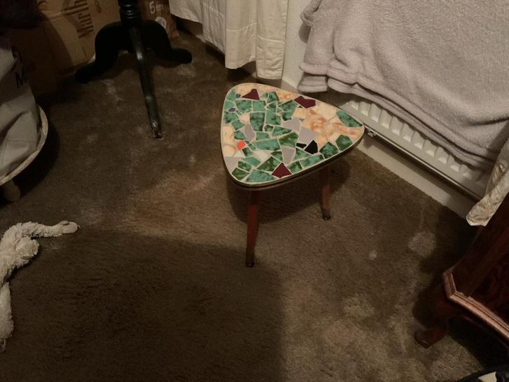 Vintage mozaïek bijzettafeltje, Huis en Inrichting, Tafels | Bijzettafels, Gebruikt, Overige vormen, Minder dan 45 cm, Minder dan 55 cm