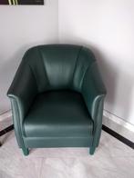 Groen lederen fauteuil, zo goed als nieuw., Huis en Inrichting, Fauteuils, Ophalen, Zo goed als nieuw, Leer, 50 tot 75 cm